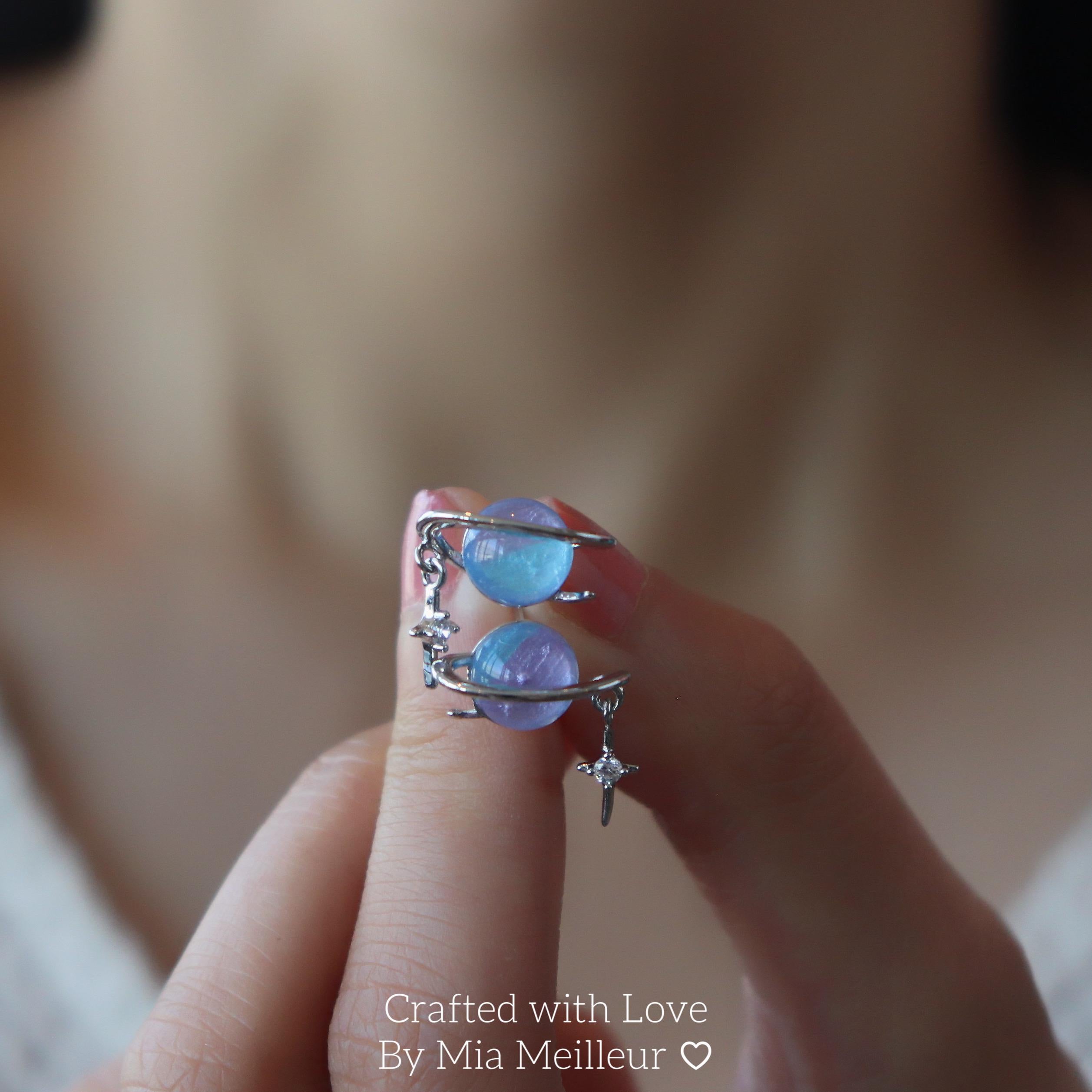 Dainty Planet Stud Earrings with Star Dangle