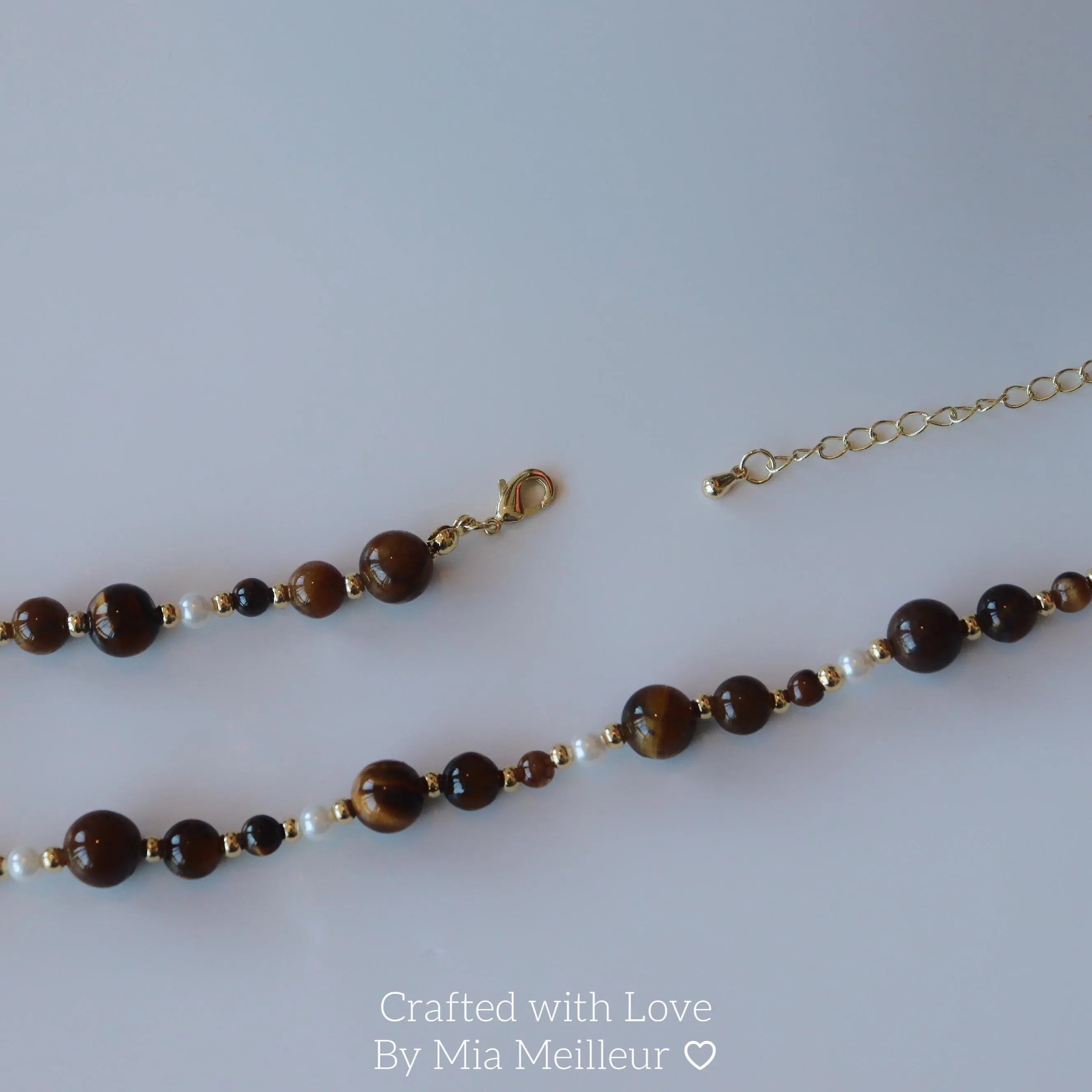 Tiger’s Eye and Pearl Beaded Necklace