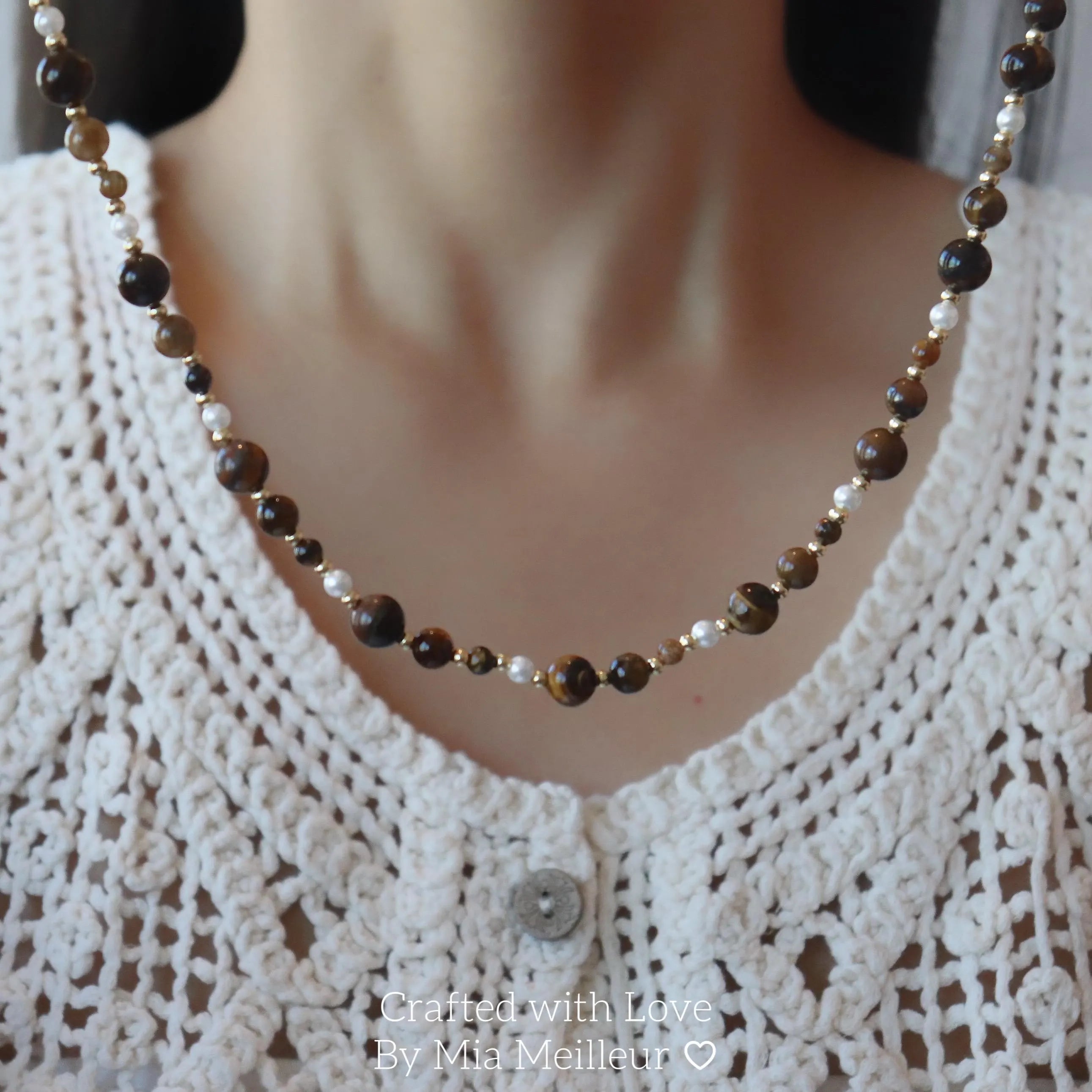 Tiger’s Eye and Pearl Beaded Necklace