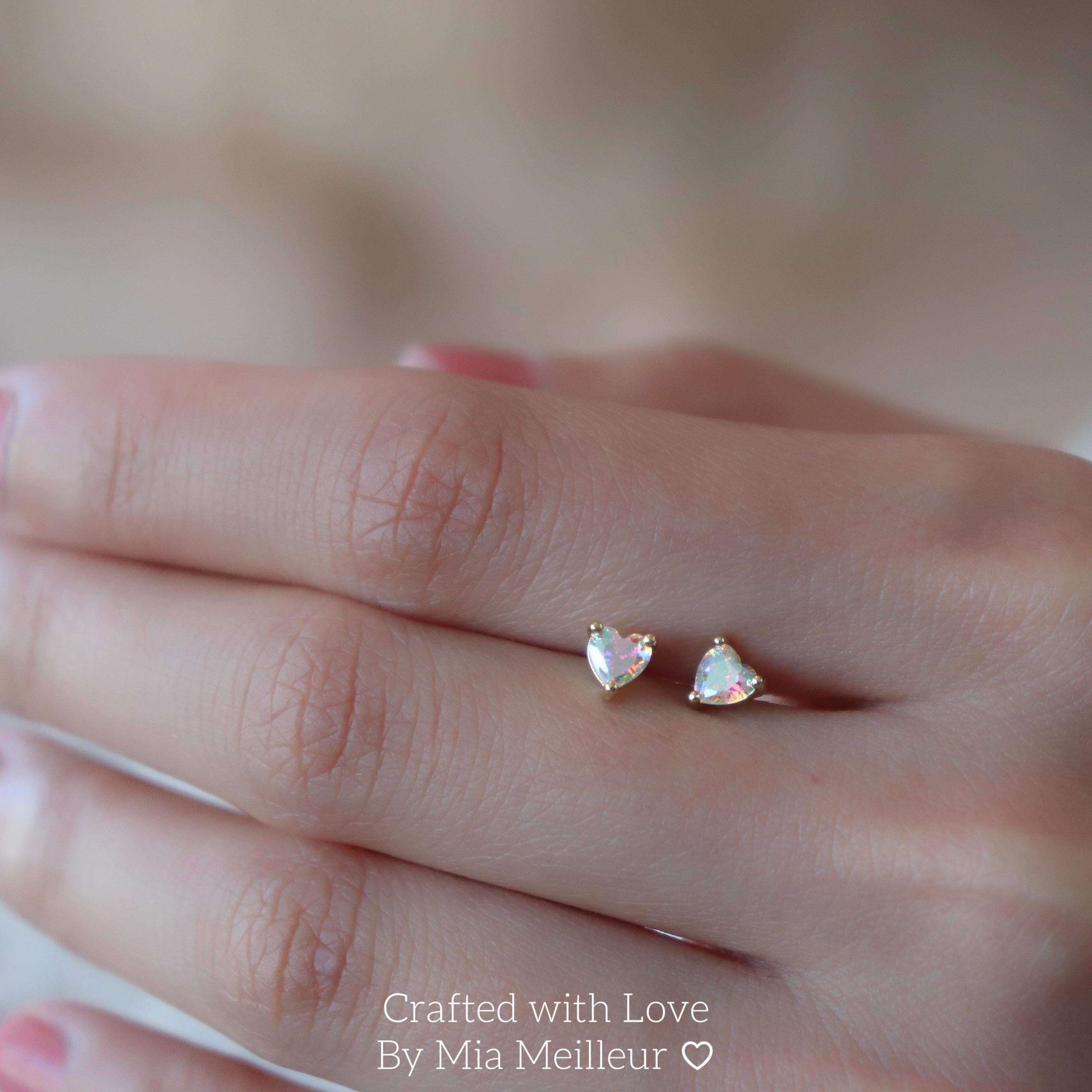 Dainty Heart Opal Stud Earrings