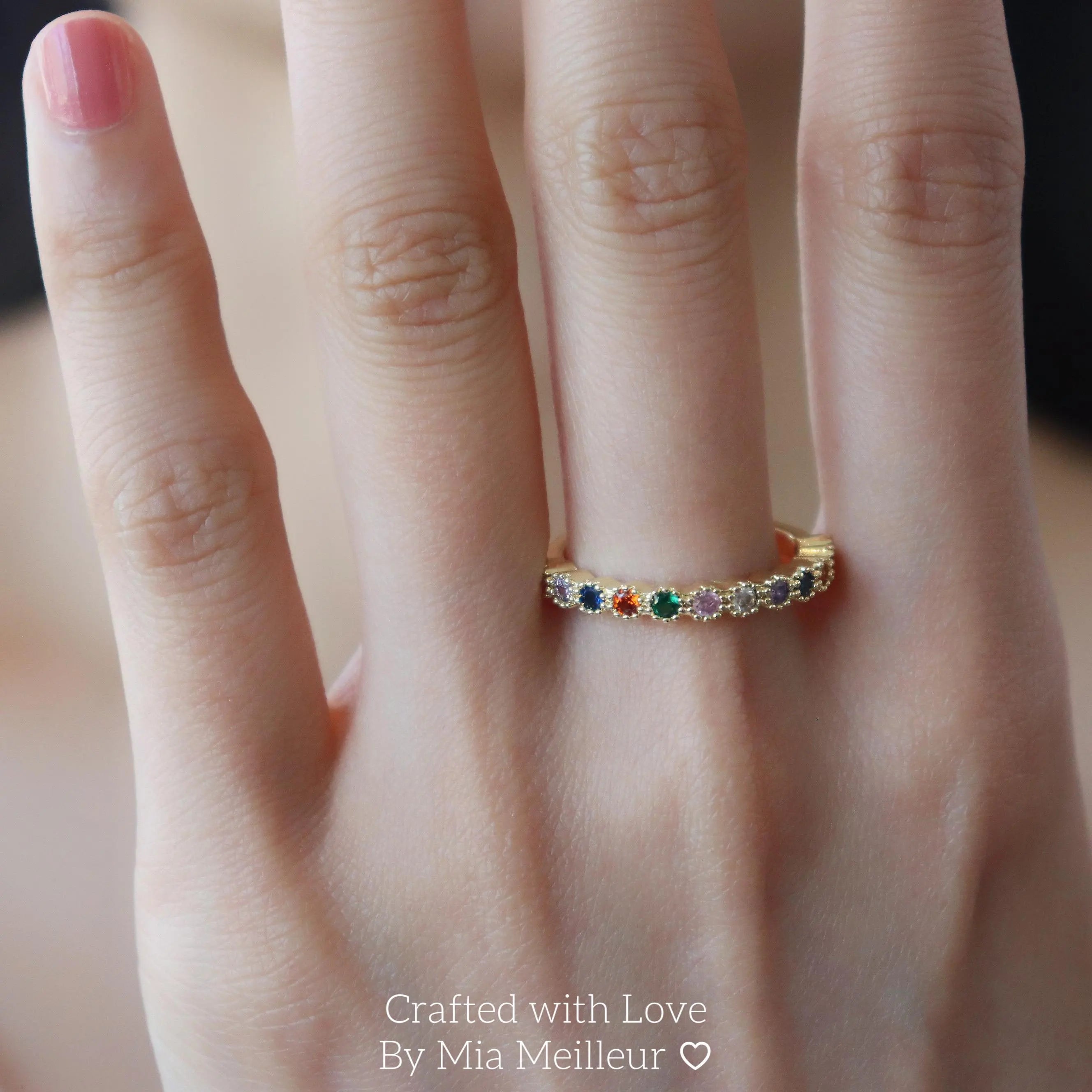 Dainty Rainbow Gemstone Ring
