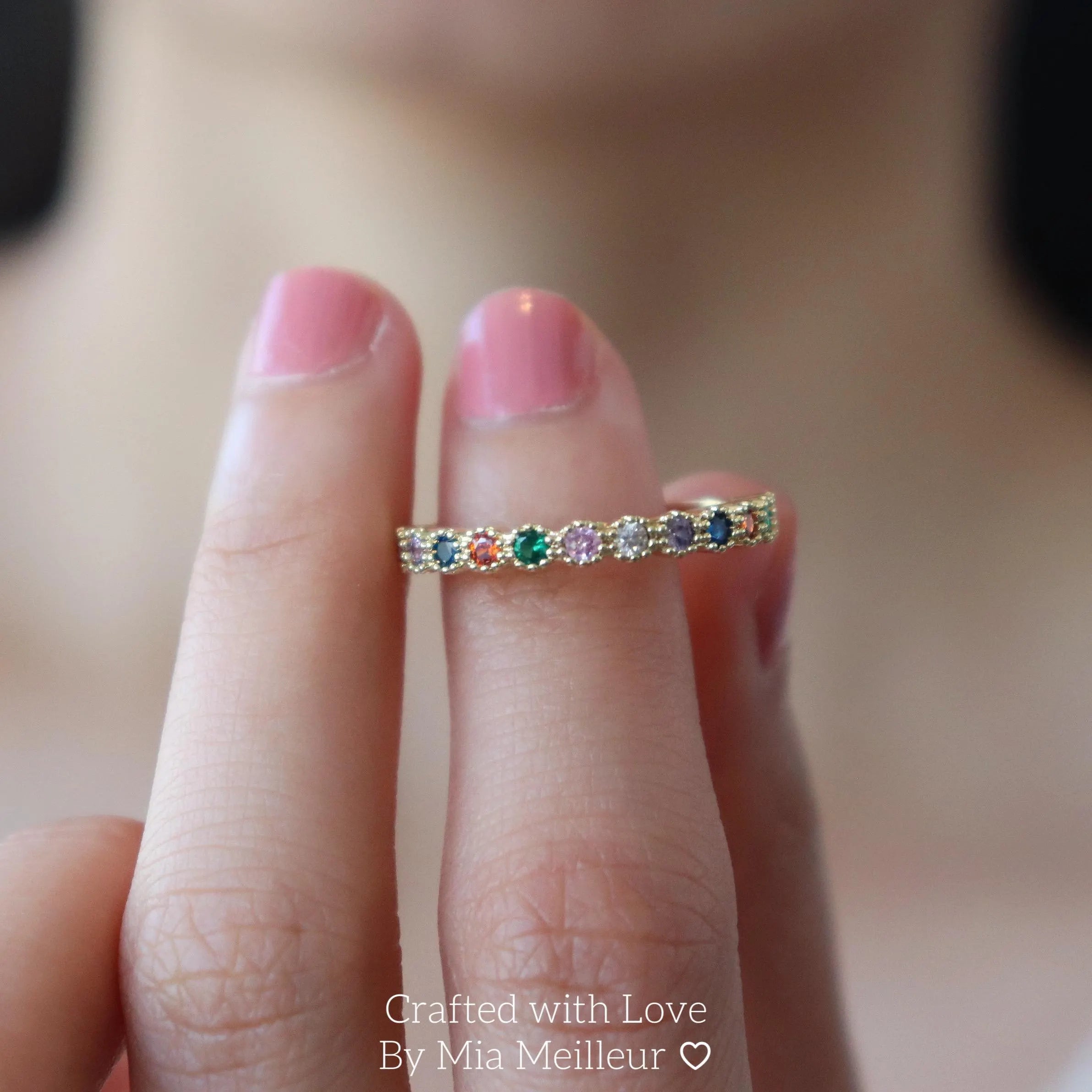 Dainty Rainbow Gemstone Ring