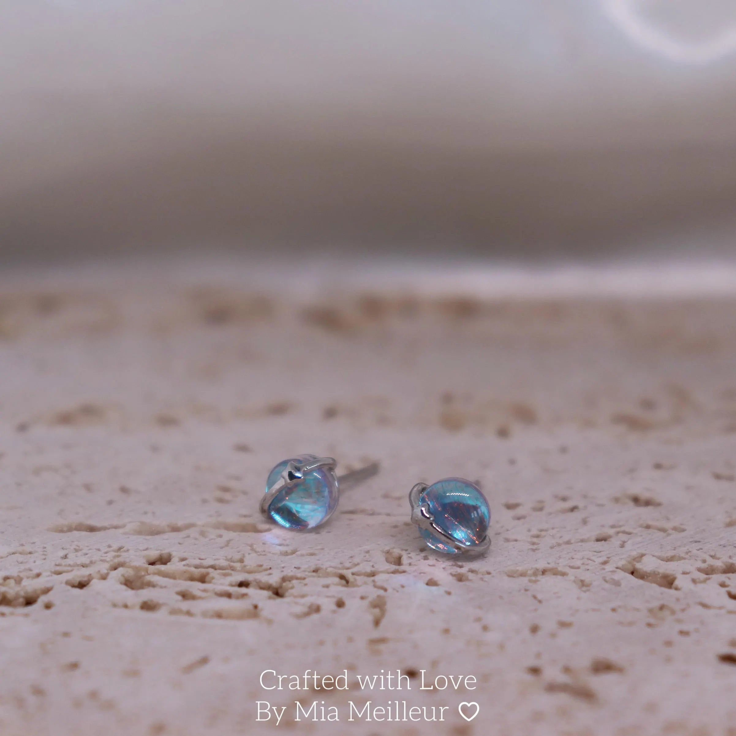 Dainty Planet Moonstone Stud Earrings