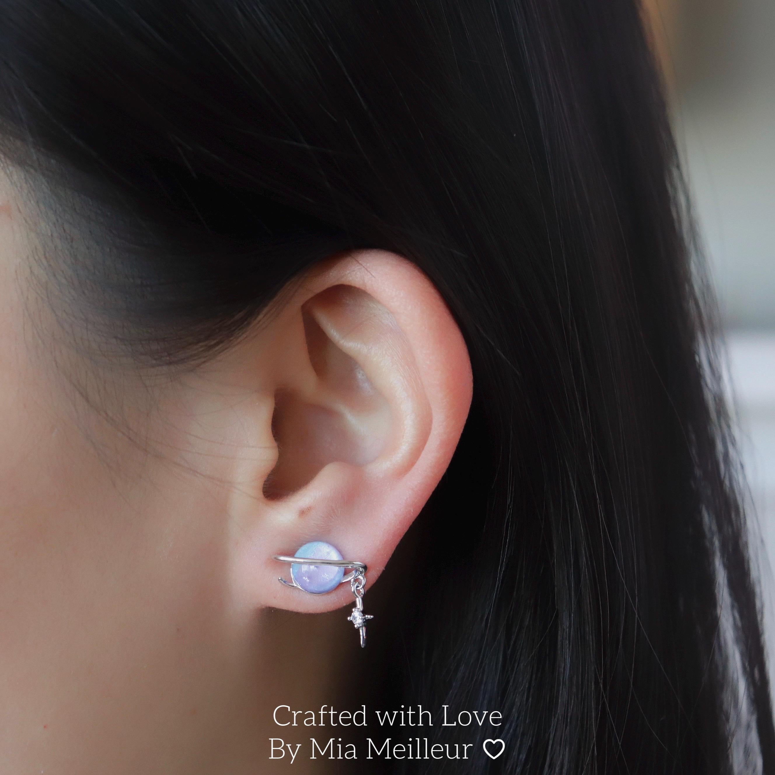 Dainty Planet Stud Earrings with Star Dangle